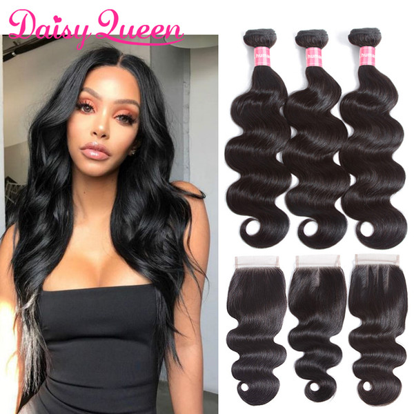 Body Wave Brazilian Virgin Hair Bundles With Closure Remy Human Hair Bundles With Lace Closure 8A Brazilian Body Wave 3 Bundles With Closure