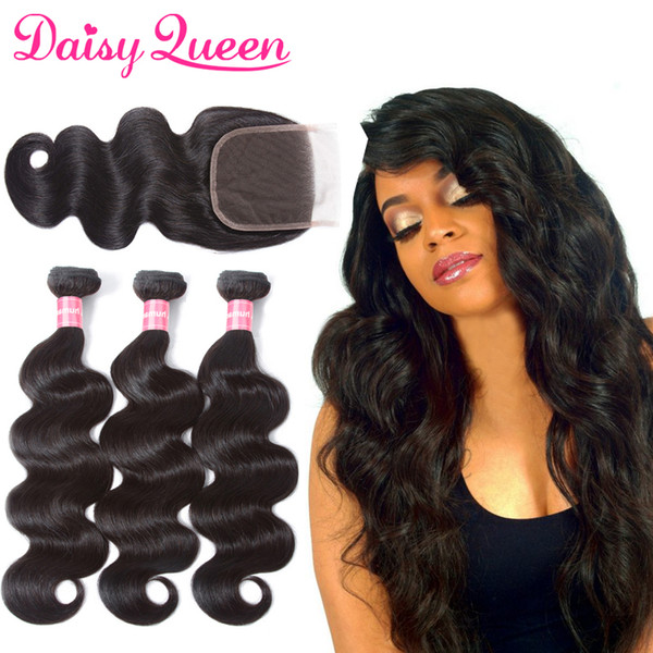 Brazilian Hair Weave Bundles Body Wave With Lace Closure Unprocessed Human Hair Extensions 8A Brazilian Virgin Hair Body Wave With Closure