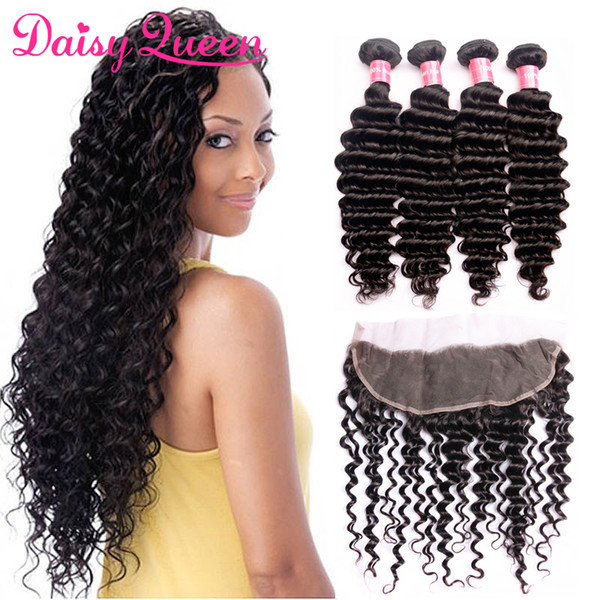 13x4 Lace Frontal Closure With Bundles Deep Wave 8A Wholesale Cheap Brazilian Peruvian Indian Malaysian Remy Human Hair Weaves Extensions