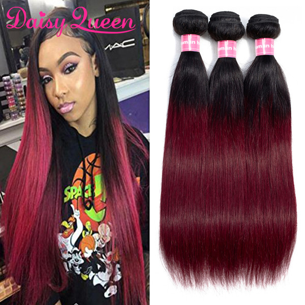 Burgundy Brazilian Straight Virgin Hair Extensions 3pcs/lot Ombre Human Hair Bundles 1b 99J Brazilian Hair Weave Bundles