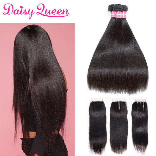 10A Mink 100% Human Hair Bundles With Closure Unprocessed Brazilian Hair Weave Bundles Straight 3 Bundles With Lace Closure Wholesale