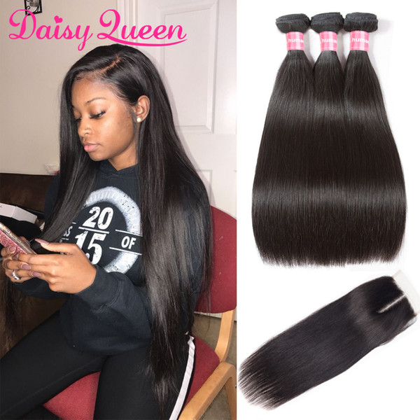 Brazilian Straight Human Hair Bundles With Closure Brazilian Human Hair With 4*4 Lace Closure Unprocessed Virgin Hair Weaves Wholesale