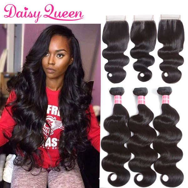 8A Cheap Peruvian Hair Weave 3 Bundles With Lace Closure Human Hair Body Wave Bundles With Closure Unprocessed Human Hair Extensions