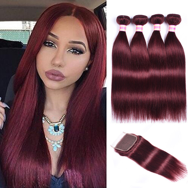 Brazilian Straight Virgin Hair Bundles With Closures Human Hair Bundles With Closure Pure Color #1 #30 #2 #4 #33 #99J #27 Hair Extensions