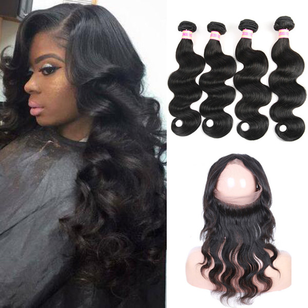 360 Lace Frontal Peruvian Indian Malaysian Brazilian Virgin Hair With Closure Body Wave Human Hair Weave 360 Lace Closure With Bundle