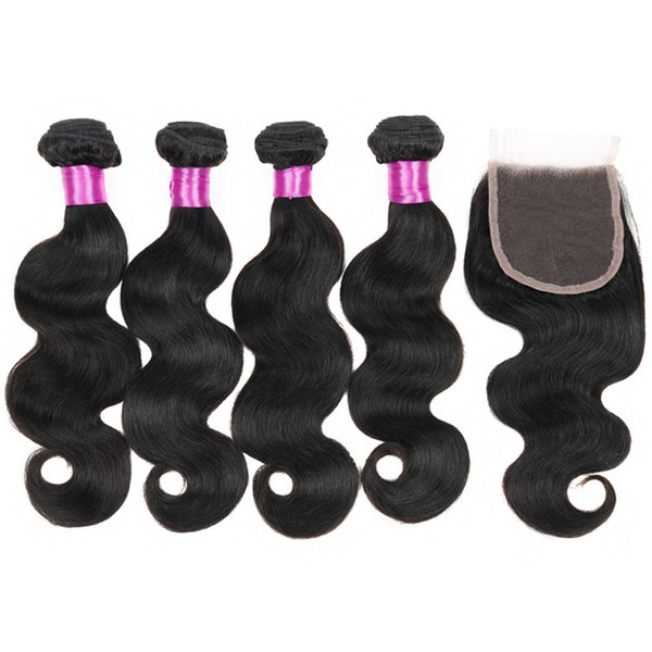 Malaysian Virgin Body Wave Hair Weaves 3 Bundles With Closure Unprocessed Hair 4*4 Lace Closure Human Hair Lace Closure