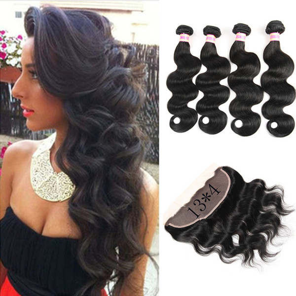 9A Peruvian Malaysian Indian Brazilian Virgin Body Wave Hair Weaves Bundles With 13x4 Closure Human hair Lace Frontal With Bundles