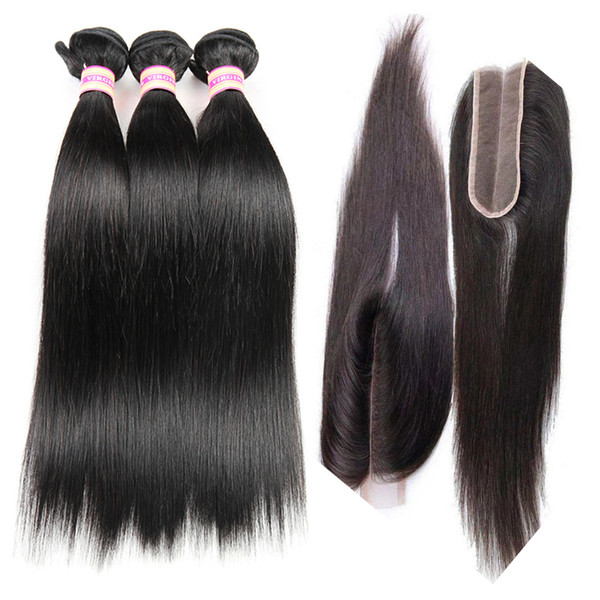 Brazilian Straight Hair Bundle With 2x6 Kim Kardashian lace Closure Middle Part Natural Color 100% Unprocessed Virgin Human Hair Extensions