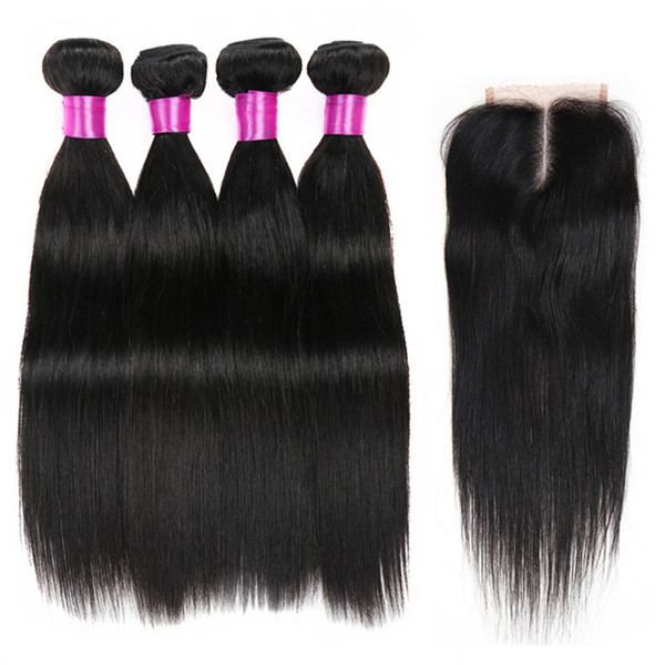 Malaysian Virgin Straight Hair Bundles With Closure Grade 8A Virgin Hair Extensions Unprocessed Human Hair Lace Closure