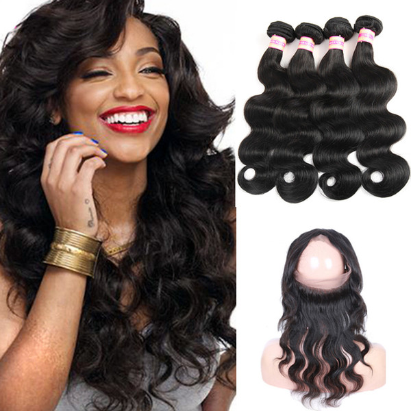 Raw Indian Malaysian Peruvian Hair 360 Lace Frontal Brazilian Virgin Hair Unprocessed Body Wave Human Hair Weave 360 Lace Frontal With Bundl