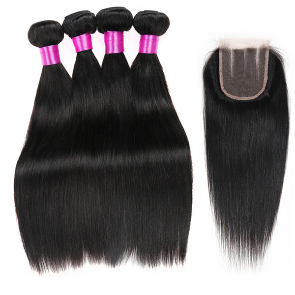 Peruvian Straight Hair Bundles With Closure Unprocessed Human Hair Bundle Lace Closure Peruvian Virgin Hair With Closure