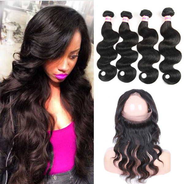 Malaysian Peruvian Indian Brazilian Virgin Body Wave Hair Weaves 360 Lace Closure With Bundle Human Hair Pre Plucked 360 Frontal With Bundle