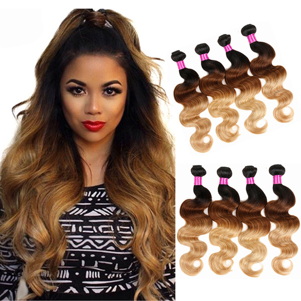 Ombre Body Wave Hair Weaves Malaysian Indian Peruvian Brazilian Virgin Hair Bundles Blonde Ombre Human Hair 1B/4/27