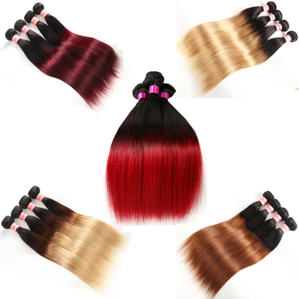 Ombre Straight Hair Malaysian Indian Peruvian Brazilian Virgin Hair Bundles Two/Three Tone Dark Roots Blonde Ombre Human Hair