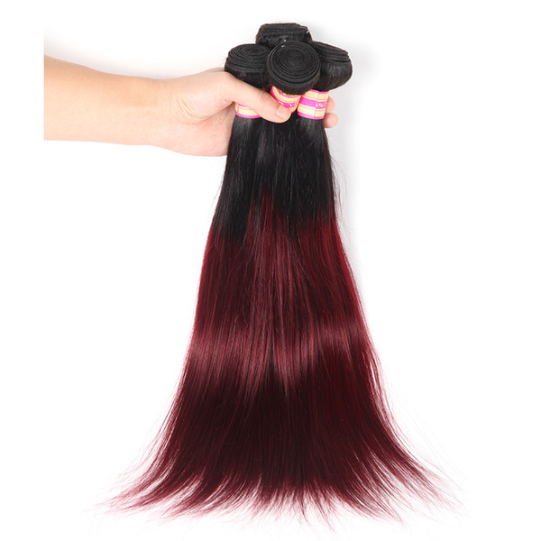 Two Tone 1B/99J Burgundy Ombre Hair Malaysian Indian Peruvian Brazilian Virgin Straight Hair Bundles Human Hair Extensions