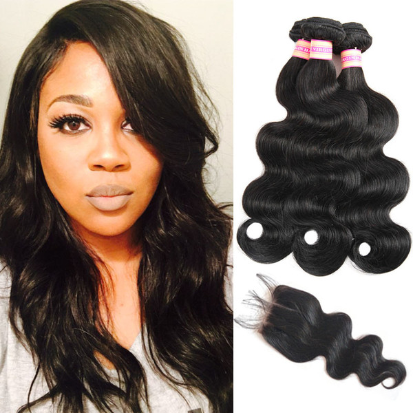 Malaysian Peruvian Indian Brazilian Virgin Body Wave Hair Weaves With Closure Human Hair With Closure 3 4 Bundles With Closure