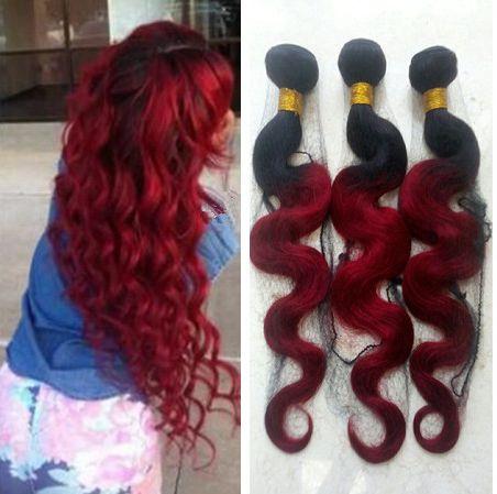 Red Ombre Brazilian Virgin Hair Two Tone Colored Black and Burgundy Ombre Body Wave Human Hair Bundles