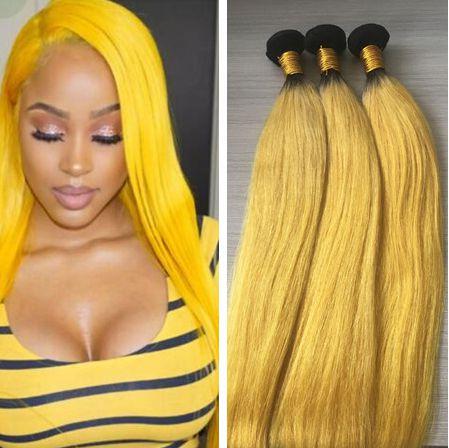 3 Bundles Ombre Hair Extension Yellow Ombre Hair Weft Weaves Brazilian silky straight Wholesale Virgin Hair