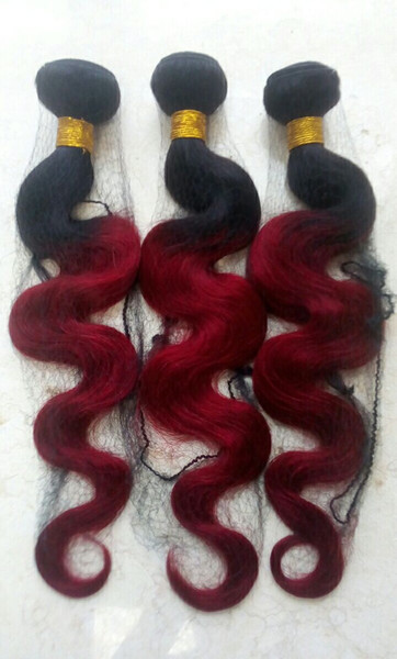 3 Bundles Burgundy Brazilian Ombre Hair Extensions Two Tone Burgundy Ombre Body Wave Brazilian Unprocessed Human Hair