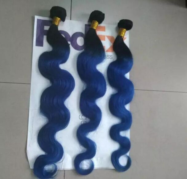 9A Malaysian Body Wave 3 Bundles Blue Ombre Hair Color Two Tone Human Hair Extensions Ombre Hair Weaving