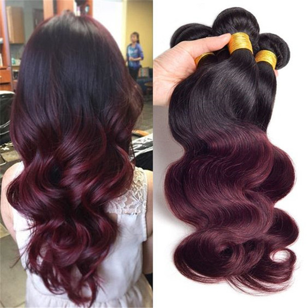 Ombre Weave Hair Bundle Two tone Color 1B 99J Burgundy Wine Red Unprocessed Body wave Brazilian Peruvian Indian Ombre Human hair