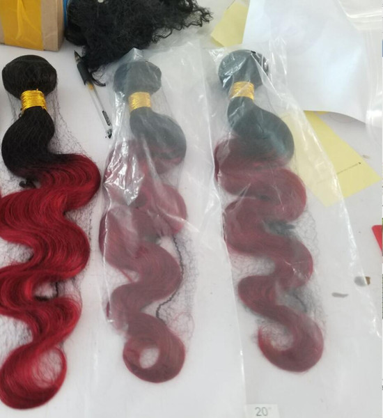 Ombre Two tone 1B Red black and burgundy human hair Brazilian Peruivan body wave hair bundles 3pcs