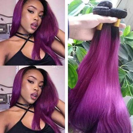 9A Grade Straight Hair Dark Root Purple Malaysian Human Hair Weaves Bundles Machine Double Weft Ombre Purple Virgin Hair Extensions