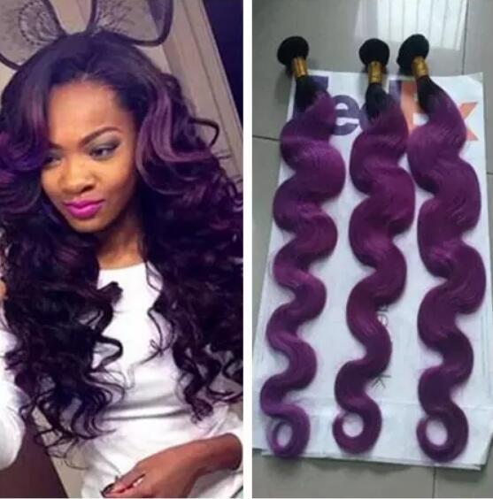 9A Brazilian Purple Body Wave Ombre Color Two Tone 1B Purple 3 Pcs Hot Human Hair Extensions Wholesale Ombre Bundles Brazilian Hair