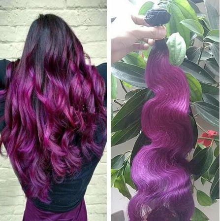 Ombre Purple Body Wave Hair Weaves 3Pcs Lot Brazilian Virgin Human Hair Extensions 1B Purple Two Tone Hair Weaves 