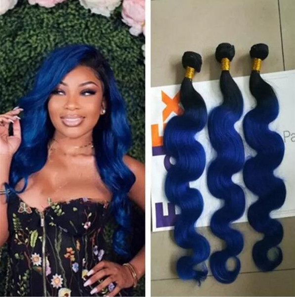 Brazilian Body Wave hair Ombre Blue Human Hair Weave 10-28inch Top Quality Cheap Unprocessed Wavy Hair