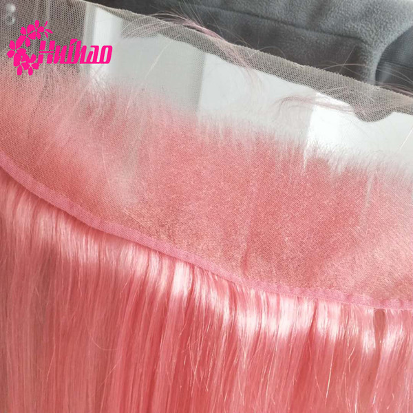 Pre-Colored Pink Human Hair Straight Remy Human Hair Extension 10-26 inch Brazilian Pink Virgin Hair Bundles Double Weft with frontal