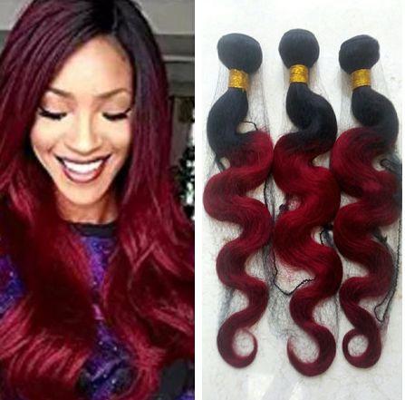 9A Cheap Peruvian Burgundy Hair Bundles Red Ombre Virgin Human Hair Weaves Bundles Dark Root Red