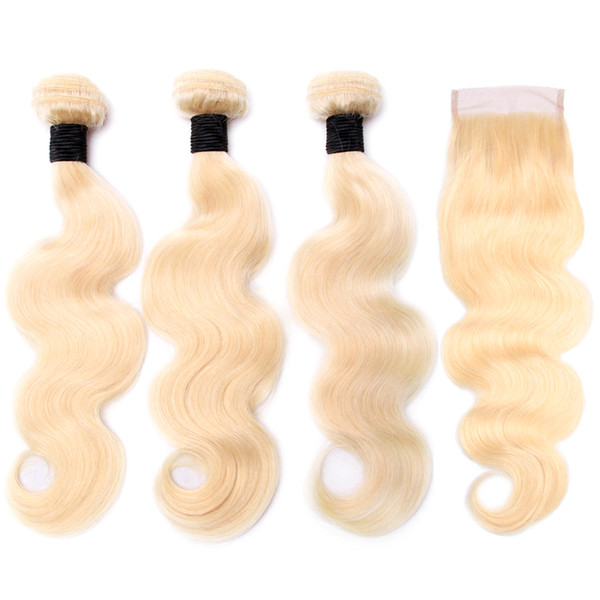 613 Blonde Hair Body Wave Bundles With Lace Closure Honey Blonde Malaysian Hair Weave 9A Blonde Human Hair Alot