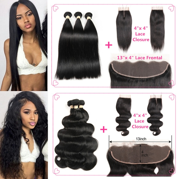 Brazilian Straight Body Wave Extension 3 Bundles with Lace Closure 4