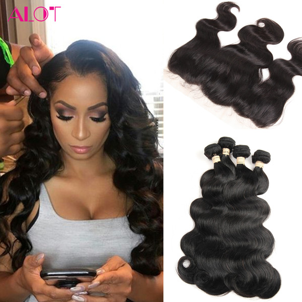 Lace Frontal with Bundles Brazilian Body Wave Hair 100% Unprocessed Brazilian Virgin Human Hair 4 Bundles With 13*4 Lace Frontal