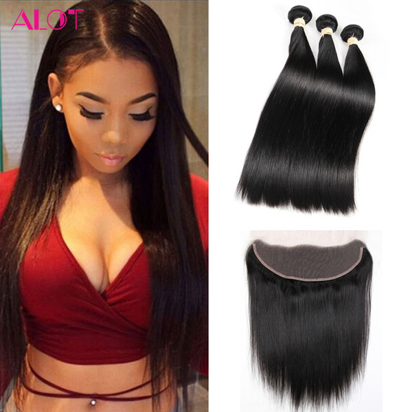 8A Grade Brazilian Virgin Hair Straight 3 Bundles with Lace Frontal Ear to Ear Natural Hairline 13*4 Frontal with Human Hair Weaves