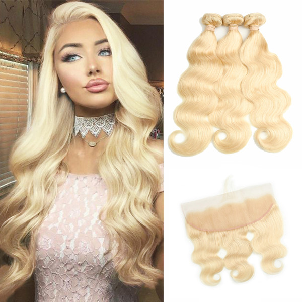 613 Blonde Hair Body Wave Bundles With Lace Frontal Honey Blonde Brazilian Hair Weave 9A Blonde Human Hair Alot