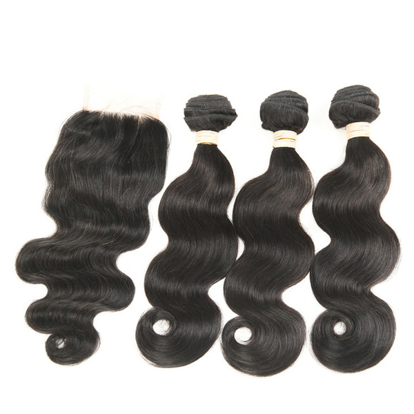 Brazilian Hair Body Wave Bundles with 4*4 Lace Closure or 13*4 Lace Frontal Brazilian Peruvian Indian Virgin Human Hair Extension