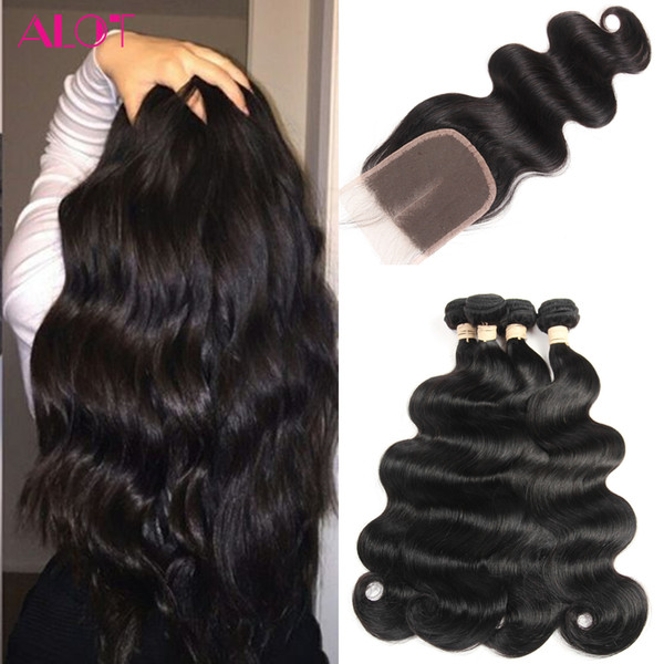 Wholesale Brazilian Virgin Hair 4 Bundles with Closure Body Wave Peruvian Indian Malaysian Cambodian Grade 8A Virgin Human Hair Extensions