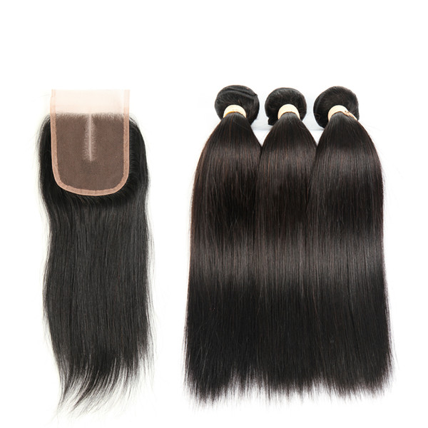 Peruvian Straight Hair 3 Bundles with 4*4 Lace Closure or 13*4 Lace Frontal Brazilian Malaysian Indian Virgin Human Hair Extensions