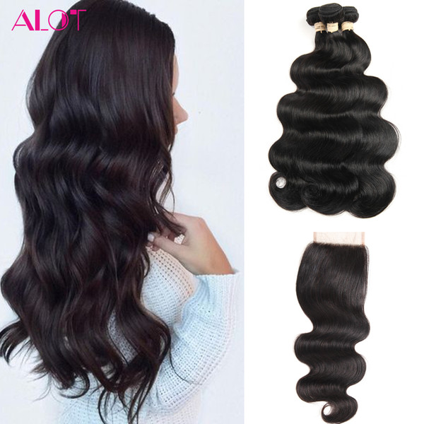 ALOT 8A Grade Brazilian Virgin Hair Bundles Body Wave 3 Bundles with Closures Brazilian Indian Peruvian Unprocessed Human Hair Extensions