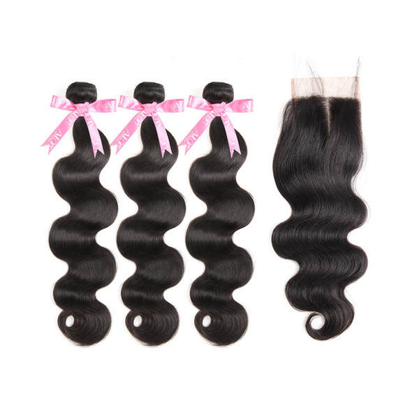 Alot Brazilian Body Wave Hair 3 Bundles With Closure Hair Waving Middle Part 100% Virgin Human Hair Bundles With Closure