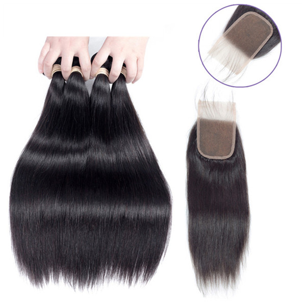 Straight Hair 3 Bundles with Lace Closure Body Wave Bundles with Frontal Brazilian Peruvian Indian Malaysian Virgin Human Hair Extension