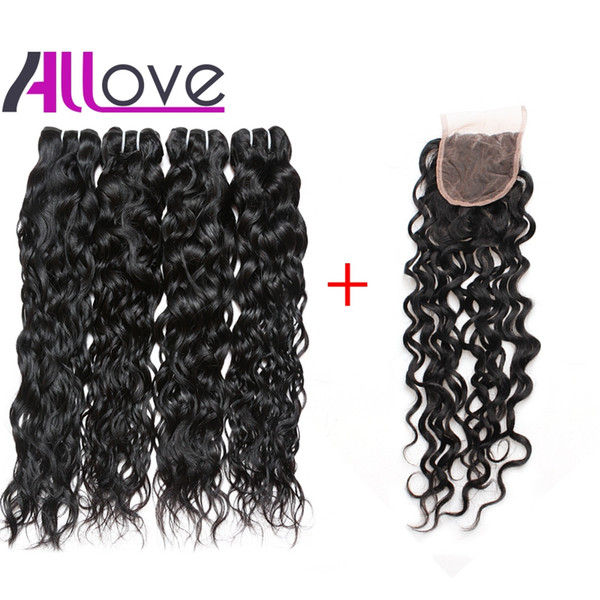 8-28inch Water Wave 4PCS with Closure Malaysian Virgin Hair Body Wave Brazilian Hair Indian Hair Extensions With Lace Closure Wholesale