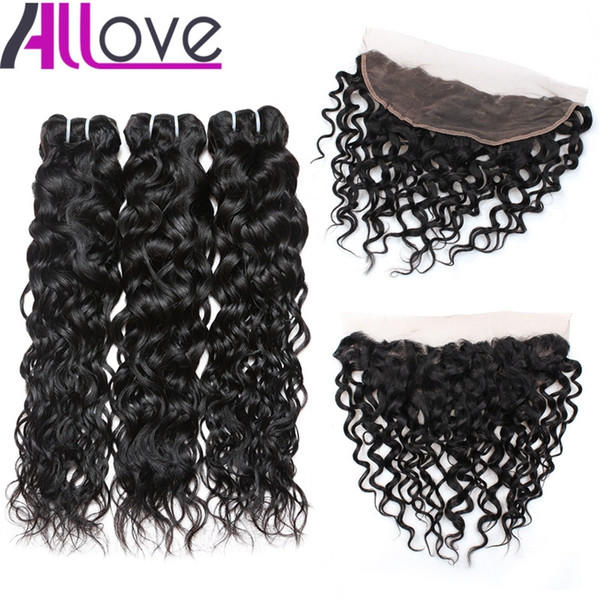 Wholesale Cheap 8A Brazilian Hair Wefts Water Wave Hair Bundles With Lace Frontal Closure 3Bundles With 13x4 Ear to Ear Lace Frontal Closure