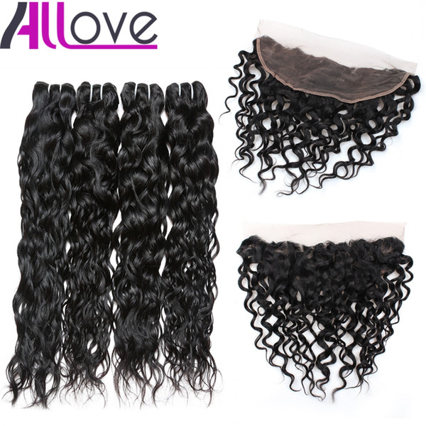 Wholesale Cheap 8A Brazilian Hair Water Wave With Lace Frontal Closure 4pcs Hair Bundles With 13x4 Ear to Ear Lace Frontal Closure Weaves