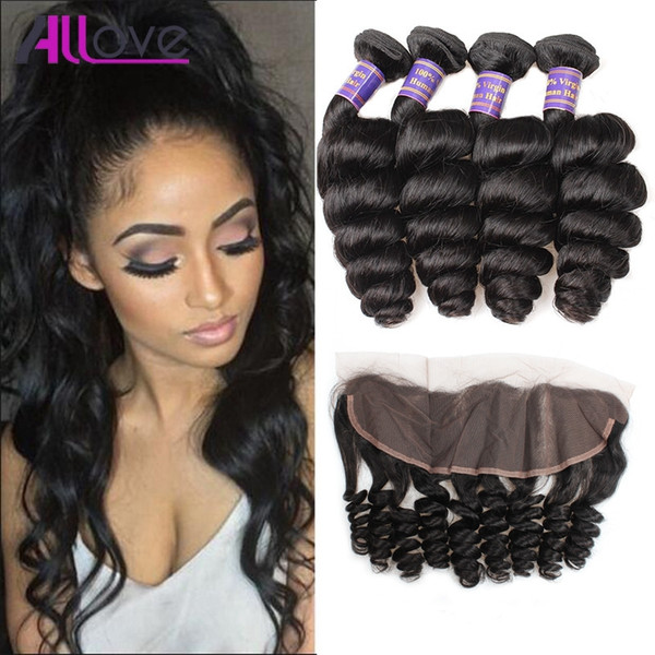 Wholesale Cheap 8A Brazilian Hair 8-28inch Loose Wave With 13x4 Ear to EarLace Frontal Closure 4pcs Human Hair Bundles With Closure Weaves