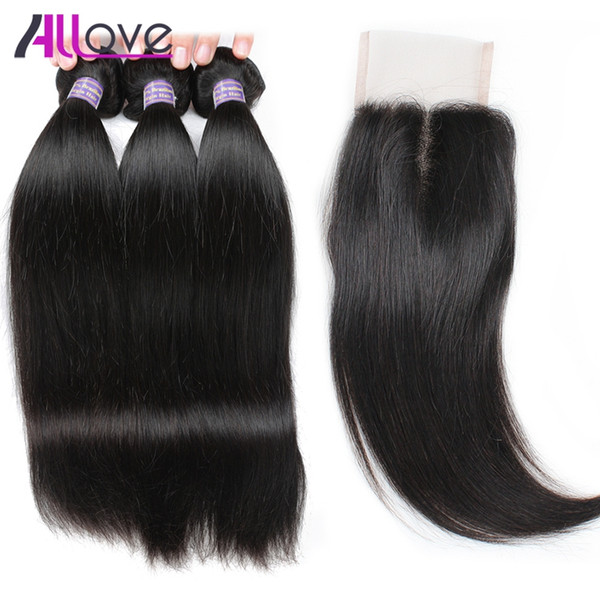 Wholesale Best 10A Brazilian Hair Silky Straight with Lace Closure Malaysian Straight Closure Peruvian Hair 3pcs With Closure 