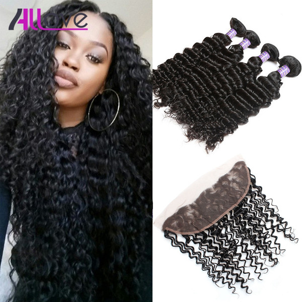 Wholesale Cheap 8A Brazilian Hair Deep Wave With Lace Frontal Closure 4pcs Hair Bundles With 13x4 Ear to Ear Lace Frontal Closure Weaves