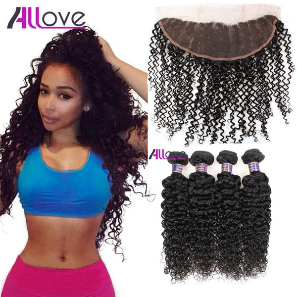 Wholesale Cheap 8A Brazilian Hair Kinky Curly With Lace Frontal Closure 4pcs Hair Bundles With 13x4 Ear to Ear Lace Frontal Closure Weaves